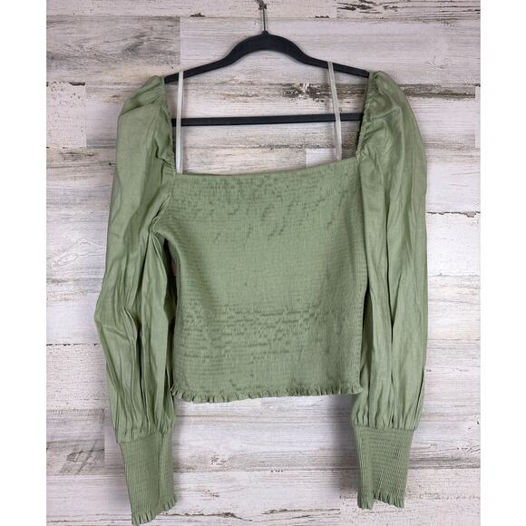 Gianni Bini Women’s XL Green Boho Long Sleeve Linen Blend Crop Top NWT - Picture 3 of 7